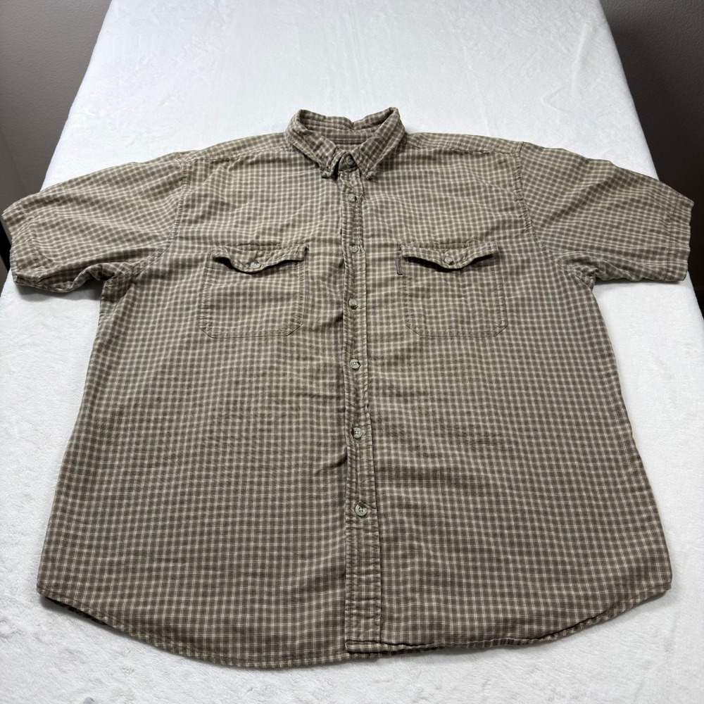 Woolrich Button Down Shirt Mens XL Brown Plaid Good Short Sleeve Cotton 6243